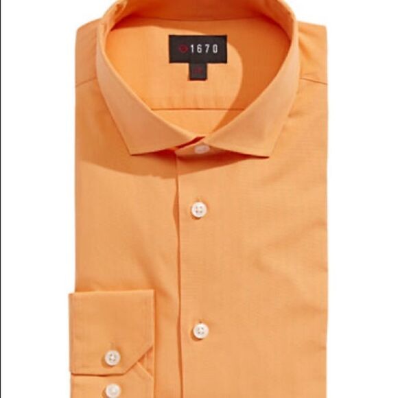 1670 Slim-Fit Stretch Cotton Dress Shirt-ORANGE-16-34/35 - Picture 1 of 3